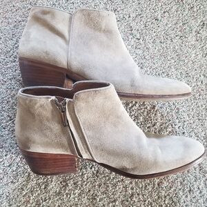 Sam Edelman Petty Suede Ankle Boots Zip Block Heel Tan Genuine Leather Western